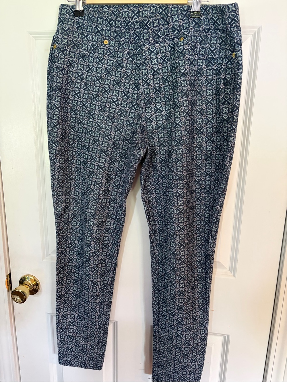 Michael Kors Navy Geometric Slim Ankle Pants